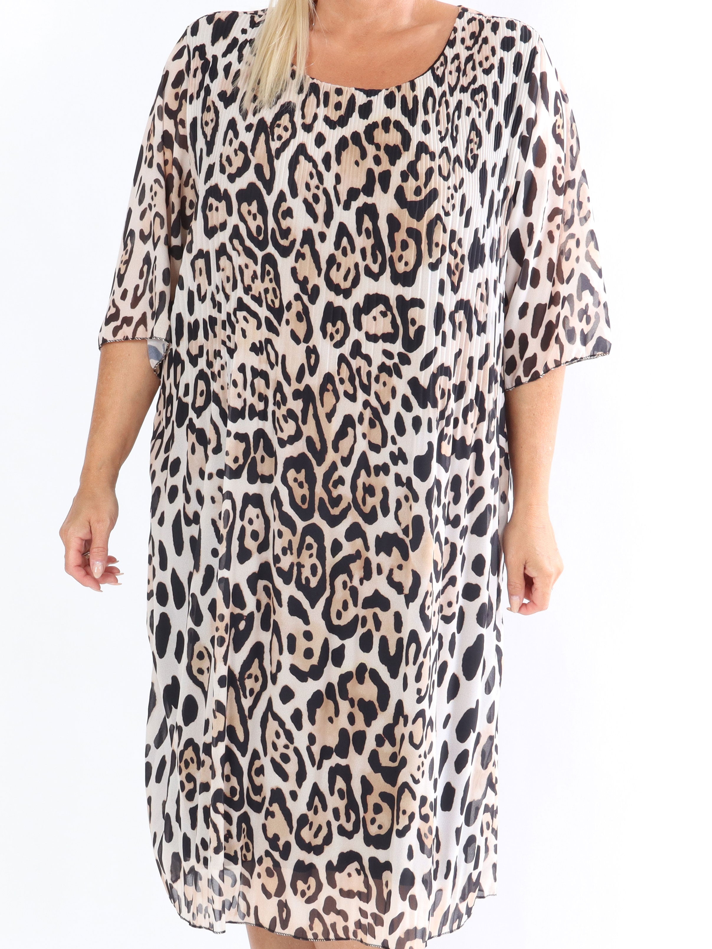 Zion Leo - Plisseret kjole med leopardprint